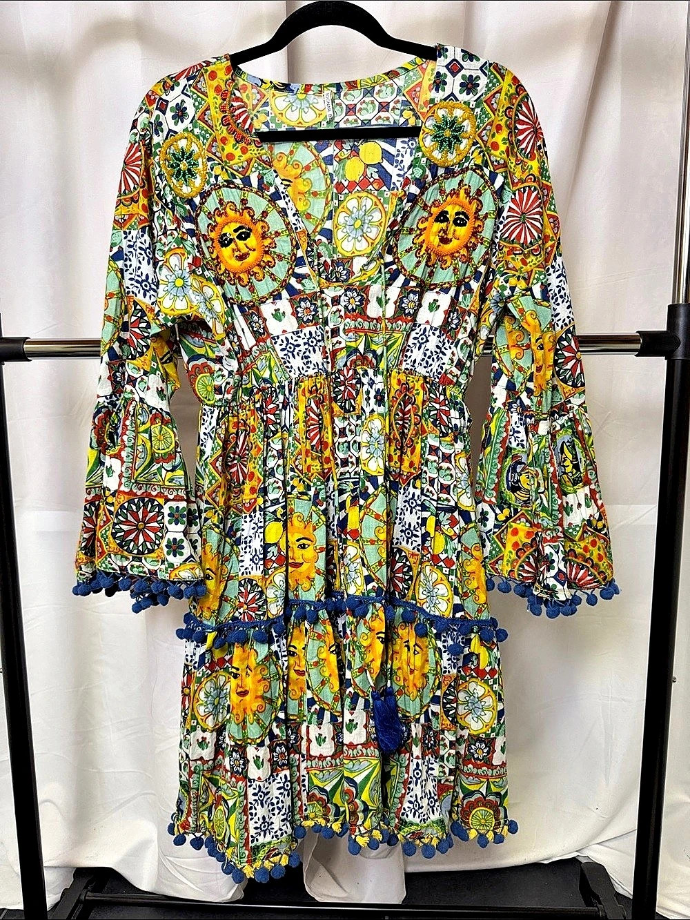 Bognar Blu Women's Mediterranean style patchwork Mini Dress Free Size (O/S)